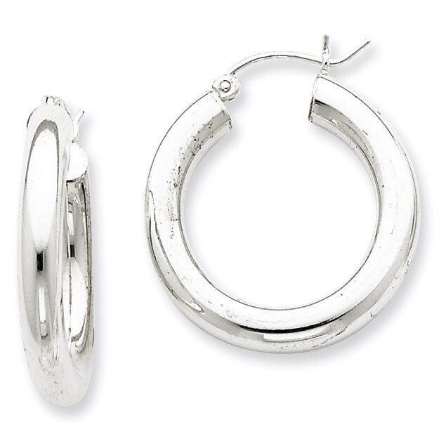 4mm Round Hoop Earrings Sterling Silver Rhodium-plated QE4402, MPN: QE4402, 883957930220