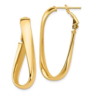 5mm Twisted Oval Omega Back Hoop Earrings 14k Gold High Polished PRE990, MPN: PRE990, 191101985560
