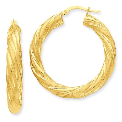 Satin &amp; Polished Twisted Hoop Earrings 14k Gold PRE778, MPN: PRE778, 883957495248