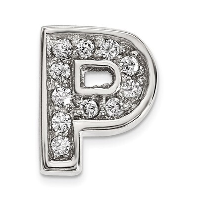 CZ Letter P Slide Charm Sterling Silver Rhodium-plated QC9010P, MPN: QC9010P, 886774649023