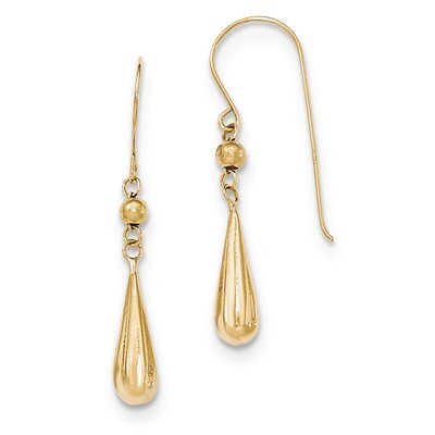 Grooved Puffed Teardrop Shepherd Hook Earrings 14k Gold TH930, MPN: TH930, 191101457777