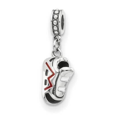Black and Red Enameled Runner&#39;s Shoe Dangle Cha Sterling Silver QRS4044, MPN: QRS4044,
