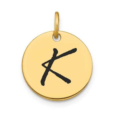 Letter K Black Epoxy Initial Disk Charm 14k Gold Polished YC1436K, MPN: YC1436K, 196904090121