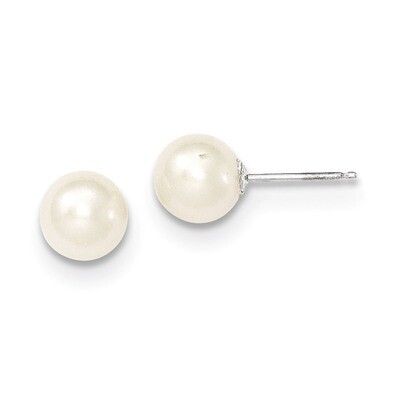 7-8mm White Round Cultured Pearl Stud Earrings 14k White Gold XW70PW, MPN: XW70PW, 886774563442