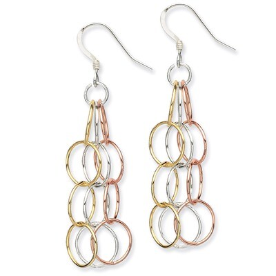 Tri-colored Vermeil Polished Dangle Earrings Sterling Silver QE7239, MPN: QE7239, 886774247618