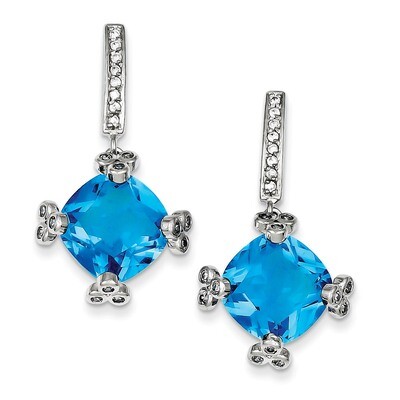 Blue &amp; Clear Diamond Post Earrings Sterling Silver QE5149, MPN: QE5149, 883957935362