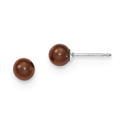 5-6mm Coffee Freshwater Cultured Round Pearl Stud Earrings Sterling Silver QE12708, MPN: QE12708, 1…