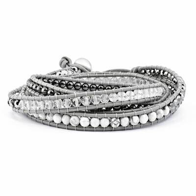 Crystal Hematite White Howlite Bead Leather Bracelet Multi-wrap BF2105