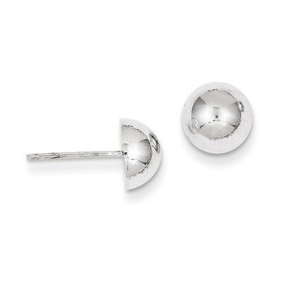 8mm Half Ball Post Earrings 14k White Gold H968, MPN: H968, 658226125030