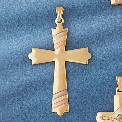 Dazzlers Jewelry Two Tone Cross Pendant Necklace Charm Bracelet in Yellow, White or Rose Gold 7646,…