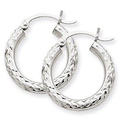 Diamond-cut 3mm Round Hoop Earrings 10k White Gold 10TC254, MPN: 10TC254, 883957896526
