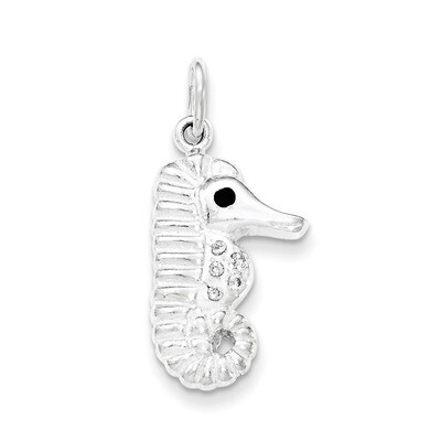 Polished Black CZ Seahorse Pendant Sterling Silver QC8777