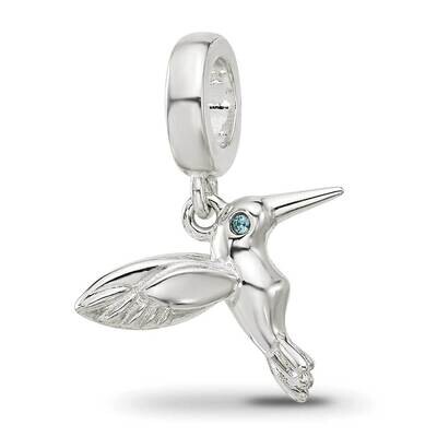 Blue CZ Hummingbird Dangle Bead Sterling Silver QRS4283, MPN: QRS4283,