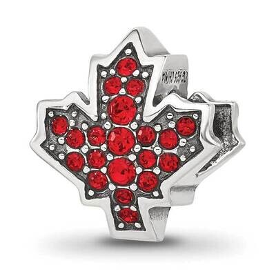 Red CZ Maple Leaf Canada Bead Sterling Silver QRS4296, MPN: QRS4296,