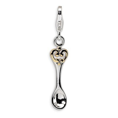 Gold-plated 3-D Spoon Charm Sterling Silver QCC279 by Amore La Vita, MPN: QCC279, 883957332369