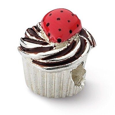 Enameled Strawberry Cupcake Bead - Sterling Silver QRS1883, MPN: QRS1883, 883957310794