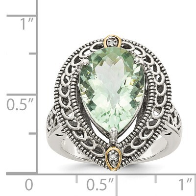 Diamond &amp; Green Quartz Ring Sterling Silver &amp; 14k Gold QTC884, MPN: QTC884, 883957409566
