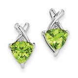 Peridot and White Topaz Trillion Post Earrings 14k White Gold XE2558PE, MPN: XE2558PE, 883957376318