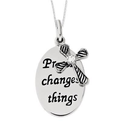 Diamond Prayer Changes Things 18 Inch Cross Necklace Sterling Silver Antiqued QSX515, MPN: QSX515, …