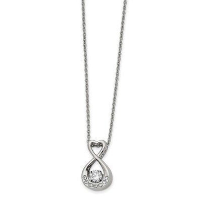 Vibrant Moving CZ Infinity Heart with 2 Inch Extender 16 Inch Necklace Stainless Steel Polished SRN…