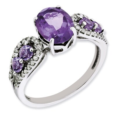 Amethyst &amp; Diamond Ring Sterling Silver QR3073AM, MPN: QR3073AM, 883957158686