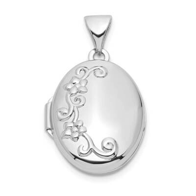 Floral 17mm Oval Locket Sterling Silver Rhodium-plated QLS1065, MPN: QLS1065, 191101783616