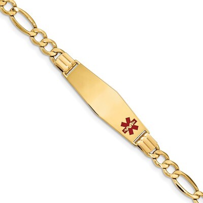 8 Inch Medical Soft Diamond Shape Red Enamel ID w Semi-Solid Figaro Bracelet 14k Gold XM577FC-8, MP…