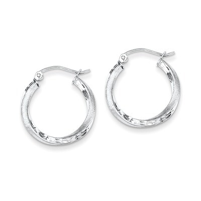 Satin &amp; Diamond Cut Twist Hoop Earrings Sterling Silver Rhodium-plated QE4597, MPN: QE4597, 8839579…