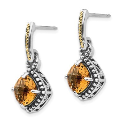 Citrine Post Dangle Earrings Sterling Silver &amp; 14k Gold QTC1439, MPN: QTC1439, 191101466663