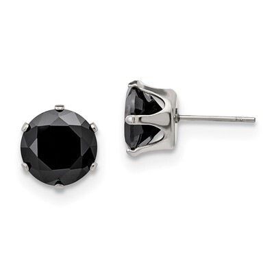 10mm Black Round Diamond CZ Stud Post Earrings Stainless Steel Polished SRE1097 by Chisel, MPN: SRE…