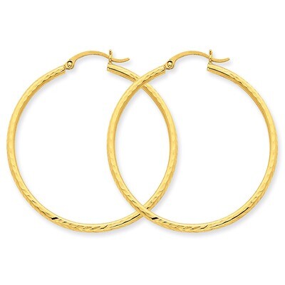 2mm Round Tube Hoop Earrings 14k Gold Diamond-cut TC236, MPN: TC236, 883957289137