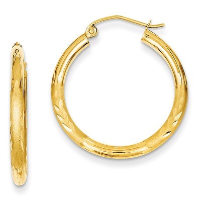 Satin &amp; Diamond-cut 2.5mm Round Hoop Earrings 14k Gold TC244, MPN: TC244, 883957289212
