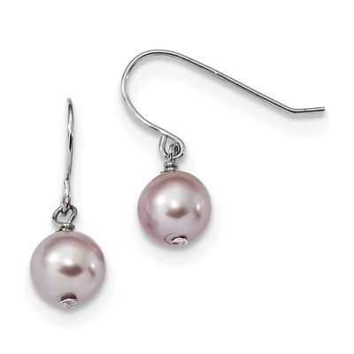 7-8mm Purple Cultured Freshwater Pearl Dangle Earrings Sterling Silver Rhodium-plated QE13096, MPN:…
