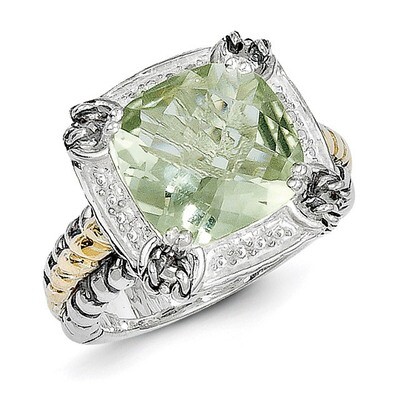 Green Quartz Ring Sterling Silver &amp; 14k Gold QTC597-6