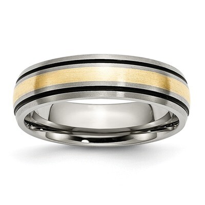 14k Yellow Inlay 6mm Brushed and Antiqued Band Titanium Grooved  TB108 by Chisel, MPN: TB108, 88395…