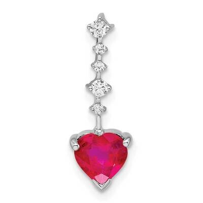 Ruby and Diamond Heart Chain Slide 14k White Gold PM8470-RU-008-WA, MPN: PM8470-RU-008-WA,