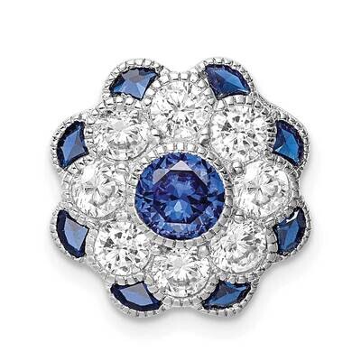 Synthetic Blue Spinel Flower Chain Slide Sterling Silver Rhodium-plated CZ Diamond QP5330, MPN: QP5…