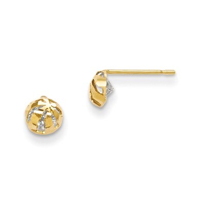 CZ Diamond-cut Children&#39;s Half Round Ball Post Earrings 14k Gold GK674
