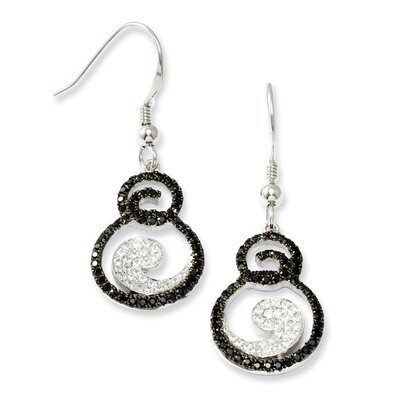 White &amp; Black CZ Brilliant Embers Dangle Earrings Sterling Silver QMP200