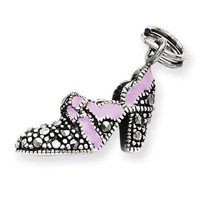 Lavender Enamel &amp; Marcasite Shoe Charm Sterling Silver QP1281