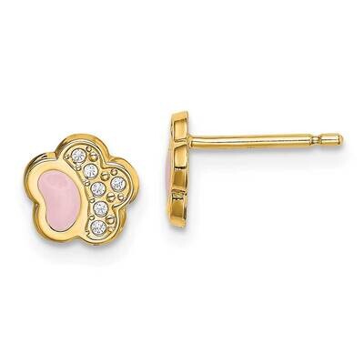 Pink Enamel Paw Post Earrings 14k Gold CZ Diamond SE2895 by Madi K, MPN: SE2895, 191101901980