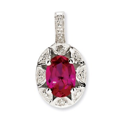 July Created Ruby Pendant Sterling Silver Diamond QBPD10JUL, MPN: QBPD10JUL, 883957431369