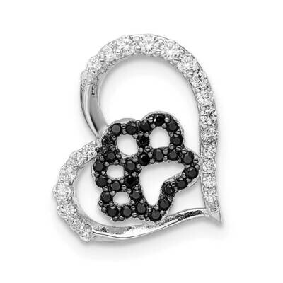 Bk White CZ Diamond Rhod-Plated Paw Print Heart Chain Slide Sterling Silver QP5498, MPN: QP5498,