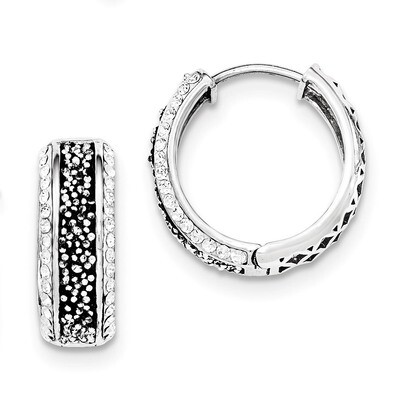 Polished White &amp; Black Crystal Hinged Hoops Sterling Silver QE12408