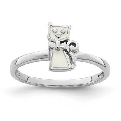 Childs Enameled White Cat Ring Sterling Silver Rhodium-plated QR6821, MPN: QR6821, 883957823881