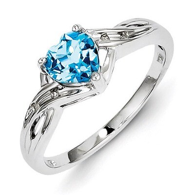 Lt Swiss Blue Topaz Heart Ring Sterling Silver Rhodium-plated Diamond QR4624BT, MPN: QR4624BT, 8839…