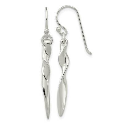 Twisted Bar Dangle Shephard Hook Earrings Sterling Silver Polished QE16068, MPN: QE16068, 196904151…