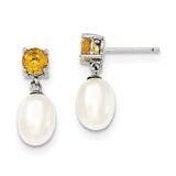 Citrine &amp; 7-8mm Freshwater Cultured Pearl Teardrop Earrings Sterling Silver QE12792, MPN: QE12792, …