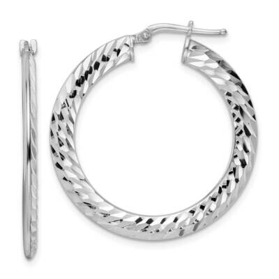 2x32mm Diamond-Cut Knife-Edge Tube Hoop Earrings Sterling Silver Rhodium-Plated QE15850, MPN: QE158…