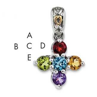 Five-stone and Diamond Mother&#39;s Pendant Sterling Silver &amp; 14k Gold QMPD23/5SY, MPN: QMPD23/5SY,